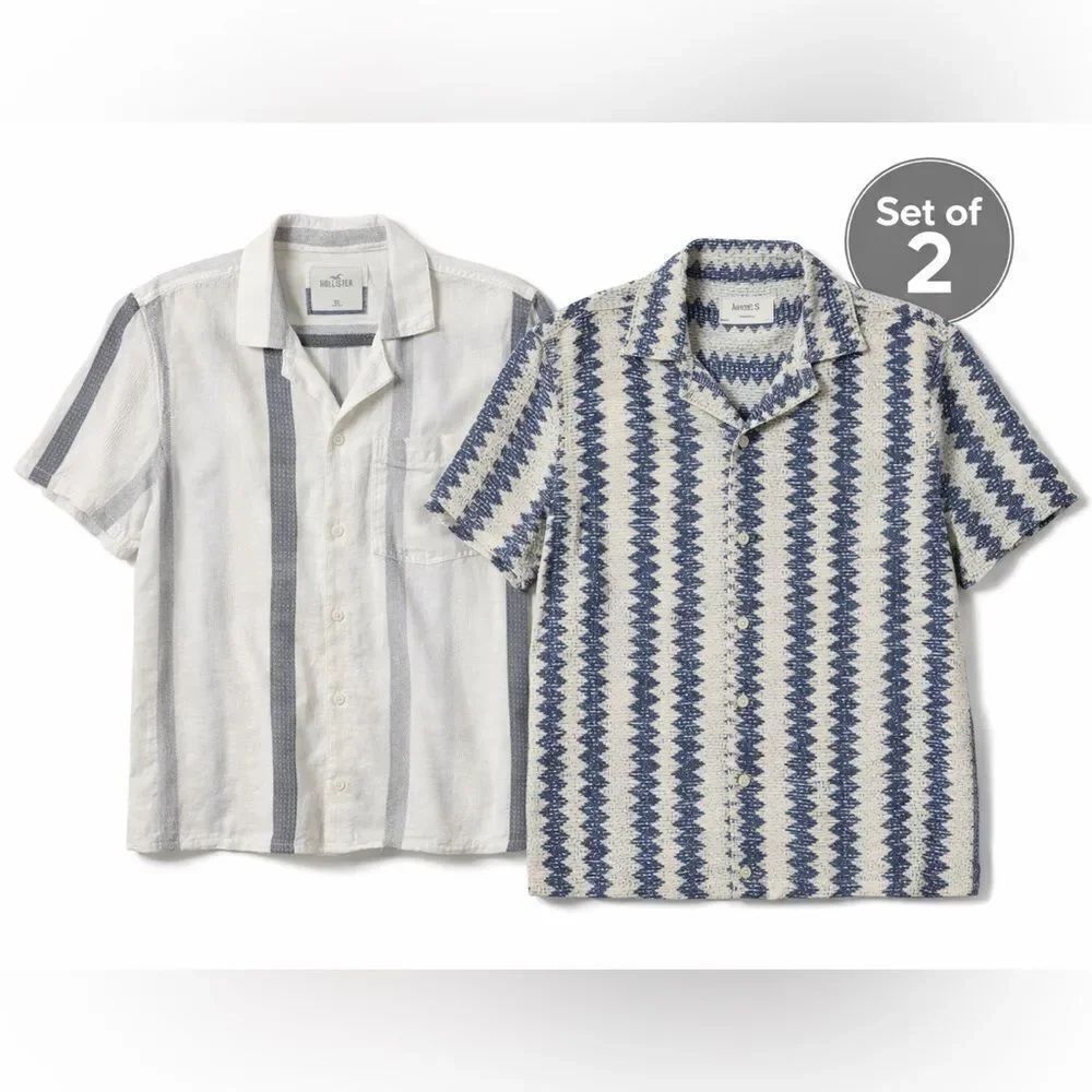 Hollister 2pc Camp Collar Short Sleeve Shirts Striped Aztec XS/S